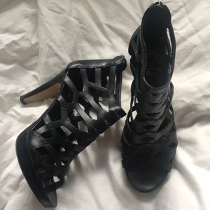 Black leather high heels